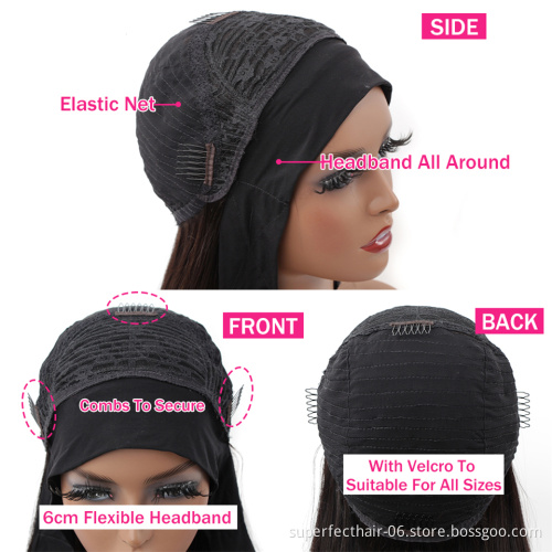 Yaki Cuticle Aligned Virgin Human Hair Headband Wigs For Black Women Brazilian Kinky Straight half Head band Wig Human Hair Wig